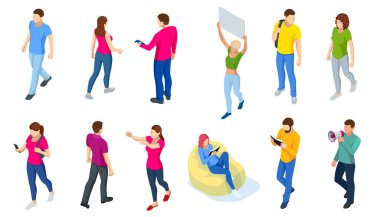 Farklı izomerik insan simgeleri. İnsanlar buluşur, tartışır, plan yapar.