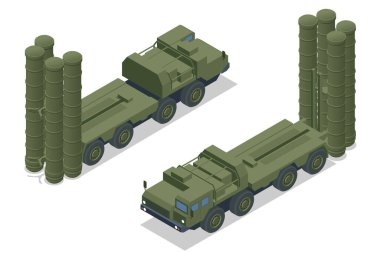 Isometric S-300, S-400 füze sistemi. Uzun menzilli karadan havaya ve anti-balistik füze sistemi. Askeri araç..