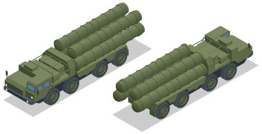 Isometric S-300, S-400 füze sistemi. Uzun menzilli karadan havaya ve anti-balistik füze sistemi. Askeri araç..