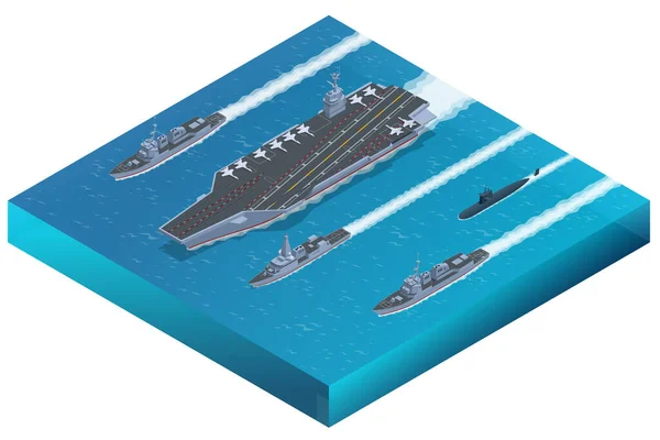 Ισομετρική Ομάδα Μάχης Αεροπλανοφόρων Ναυτικός Στόλος Αποτελούμενος Από Ένα Πλοίο — Διανυσματικό Αρχείο