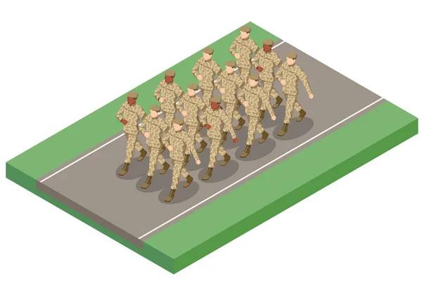Soldados Isométricos Marchan Tripulación Especial Concepto Militar Para Ejército Soldados — Vector de stock