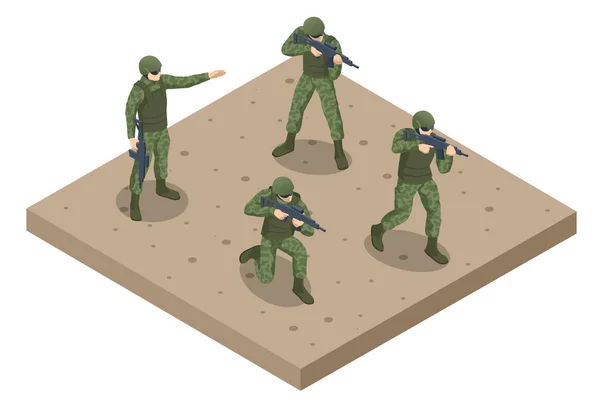 Soldados Ataque Isométricos Tripulación Especial Concepto Militar Para Ejército Soldados — Archivo Imágenes Vectoriales