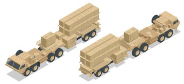 Isometric Mobile karadan havaya füze ya da anti-balistik füze sistemi MIM-104 Patriot. Amerikan karadan havaya füze sistemi Raytheon tarafından stratejik hedefleri korumak için geliştirildi..