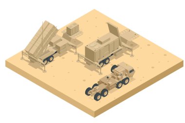 Isometric Mobile karadan havaya füze ya da anti-balistik füze sistemi MIM-104 Patriot. Amerikan karadan havaya füze sistemi Raytheon tarafından stratejik hedefleri korumak için geliştirildi..