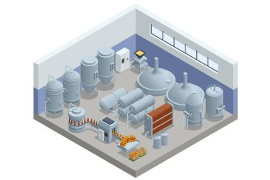Isometric Brewing, özel bira fabrikasında bira demleme ekipmanları. Modern Bira Fabrikası. Bira fermantasyonu ve olgunlaşma için çelik tanklar.