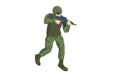 Isome Özel Kuvvetleri Askeri Polisi, SWAT Ekibi Üyesi. Özel Harekat Özel Harekat Saldırı Tüfeği 'ni tutan, Koruyucu Muharebe Üniformalı Asker. Ordu, ordu, insanlar.