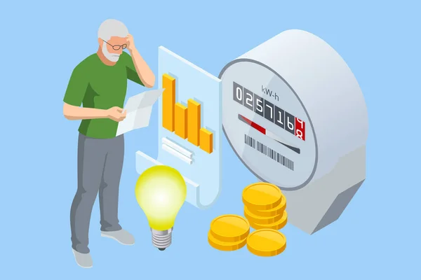 Isometric Invoice Electricity Meter Utility Bills Payment Electricity Consumption Expenses — Archivo Imágenes Vectoriales