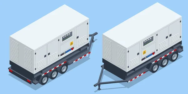 Isometrische Generator Trailer Industriële Power Generators Geïsoleerd Witte Achtergrond Vector — Stockvector