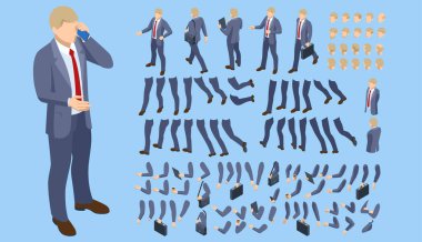 Isometric man character constructor for designe. Set of businessman character flat style illustration isolated on background