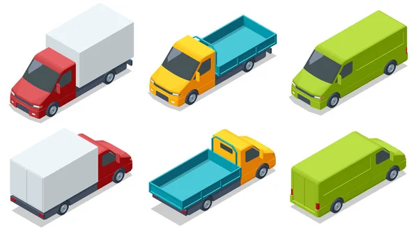 Isometric Cargo Truck transportation. Car for the carriage of goods. Fast delivery or logistic transport. Empty small truck. Small truck van lorry for transportation of cargo goods.