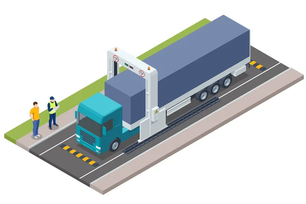 アイソメトリックエックス線トラックスキャナー モバイルX線スキャンシステムは密輸に使用されます 国境検問所の税関管理 — ストックベクタ