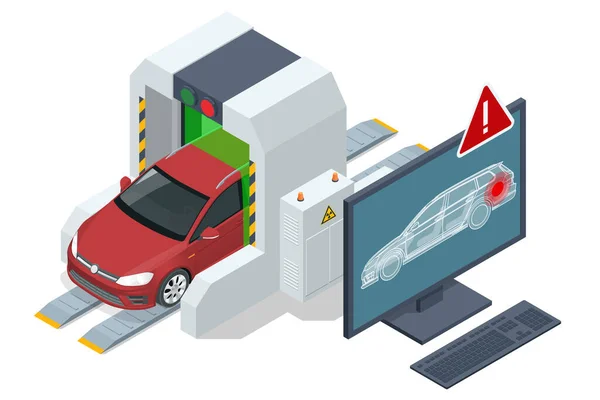 Isometrischer Röntgenscanner Für Autos Mobiles Röntgenscansystem Wird Gegen Schmuggel Eingesetzt — Stockvektor
