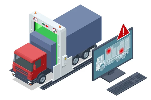 Izometryczny Skaner Ciężarówki Rentgenem Mobilny System Skanowania Rentgenowskiego Jest Używany — Wektor stockowy
