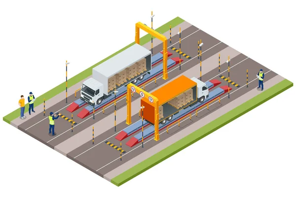 Ισομετρική Container Αυτοκίνητο Στην Κλίμακα Ζύγισης Cargo Μεταφοράς Truck Ρυμουλκούμενο — Διανυσματικό Αρχείο