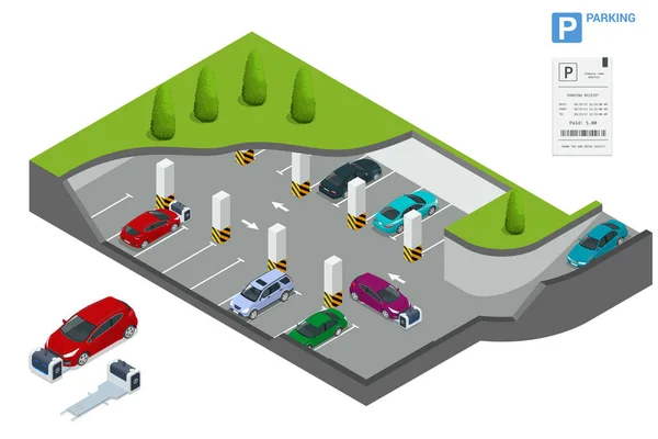 Ισομετρική Παρκαδόρος Ρομπότ Στάθμευσης Αυτοκινήτων Εξωτερικός Παρκαδόρος Ρομπότ Αυτοματοποιημένα Συστήματα — Διανυσματικό Αρχείο