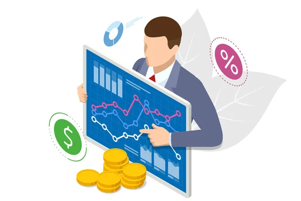 Izometrická Koncepce Obchodní Analýzy Analytika Výzkum Statistika Strategie Investice Cenných — Stockový vektor