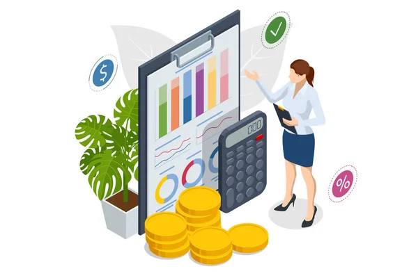 Isometric Business Analysis Analytics Research Strategy Statistics Planning Marketing Finance — 스톡 벡터