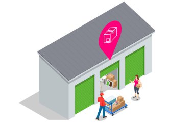 Ev aletleri, lambalar, koltuklar, kutular, bisikletler ve diğer şeyler için modern bir deponun dış cephesi. Ev eşyaları ve iç malzemeler deposu.