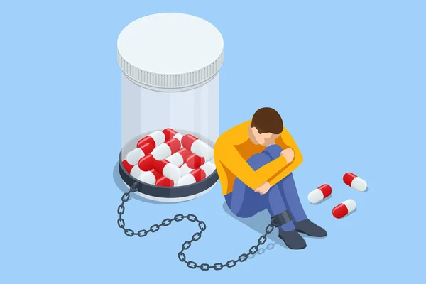 Conceito Isométrico Dependência Pílulas Drogas Antidepressivos Cuidados Saúde Médicos Recuperação —  Vetores de Stock