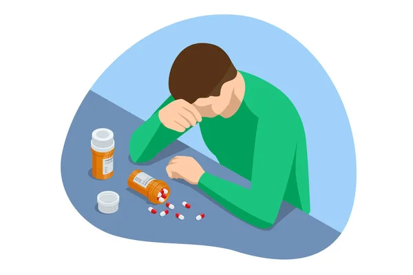 Tablettáktól Drogoktól Antidepresszánsoktól Való Függés Izometrikus Fogalma Egészségügyi Orvosi Ellátás — Stock Vector