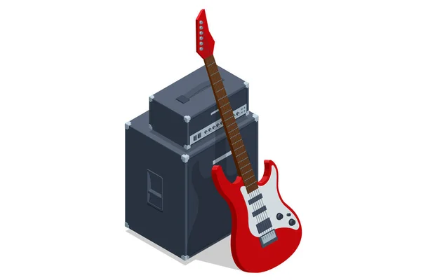 Guitarra Elétrica Isométrica Realista Guitarra Acústica Elétrica Instrumentos Musicais — Vetor de Stock