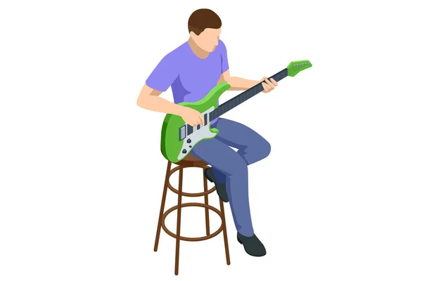 Guitare Électrique Réaliste Isométrique Homme Jouant Une Guitare Électrique Isolée — Image vectorielle