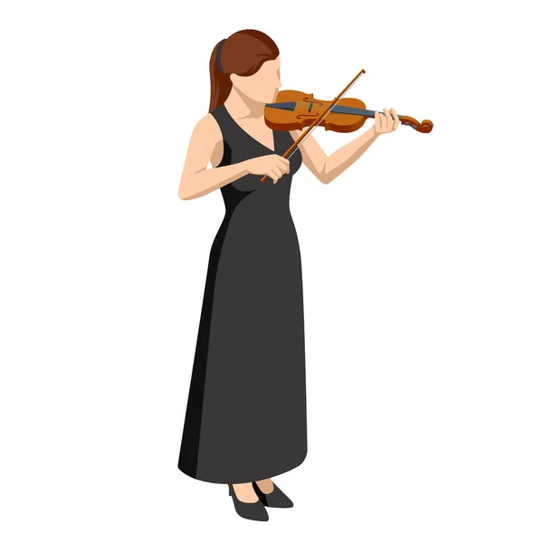 Ізометричний Скрипаль Жінка Грає Скрипці Класичний Струнний Музичний Інструмент Коричнева — стоковий вектор