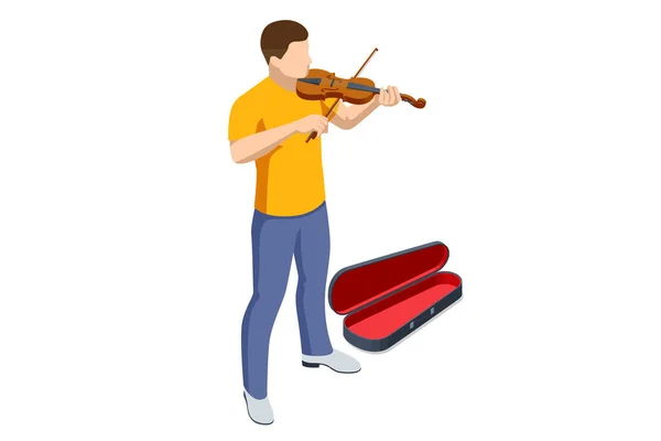 Isometrische Violist Man Die Viool Speelt Klassiek Snaarinstrument Bruine Viool — Stockvector
