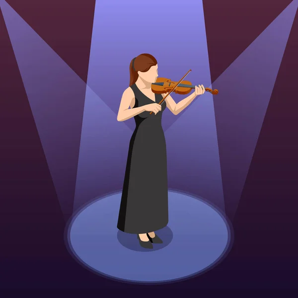 Изометрический Скрипач Женщина Играет Скрипке Классический Струнный Музыкальный Инструмент Скрипка — стоковый вектор