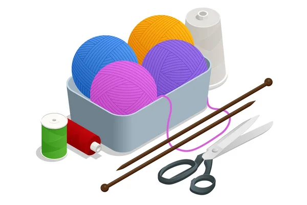 編む針のための等色の糸 編み物 快適さと居心地のよさ 針仕事趣味のリラクゼーション — ストックベクタ