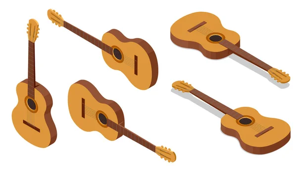 Guitarra Isométrica Acústica Clássica Seis Cordas Isolada Fundo Branco — Vetor de Stock