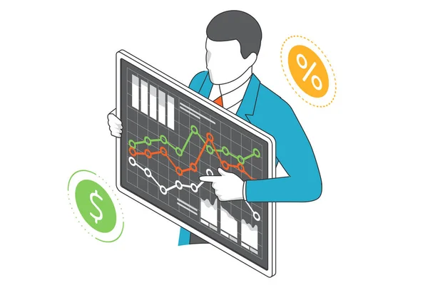 Isometric Business Business Marketing Business Analysis Analytics Research Strategy Statistics — Stockový vektor