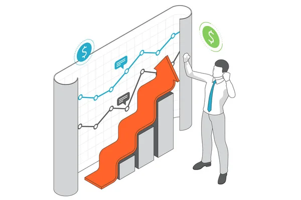 Isométrico Business Business Marketing Análisis Negocios Analítica Investigación Estadística Estrategia — Archivo Imágenes Vectoriales