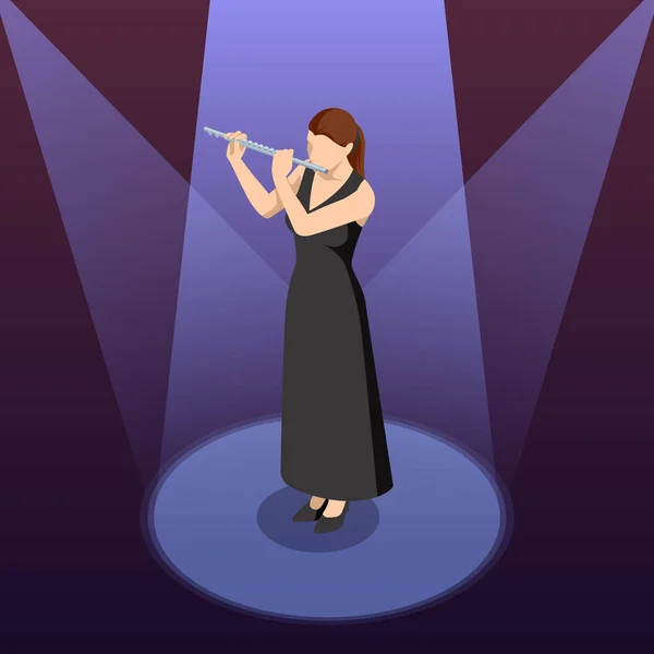 Изометрическая Женщина Играет Флейте Оркестровый Инструмент Флейте — стоковый вектор