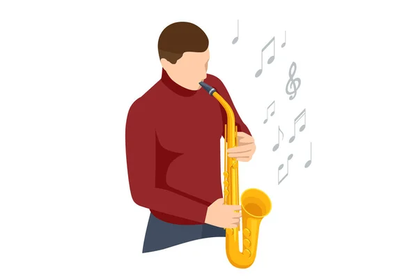 Isometrischer Mann Spielt Saxofon Saxophon Jazzinstrument Jazz Oder Blues Musiker — Stockvektor