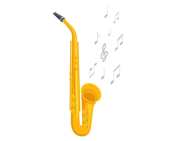 Saksofon Izometryczny Izolowany Biało Tak Saksofonowy Instrument Jazzowy Muzyk Jazzowy — Wektor stockowy