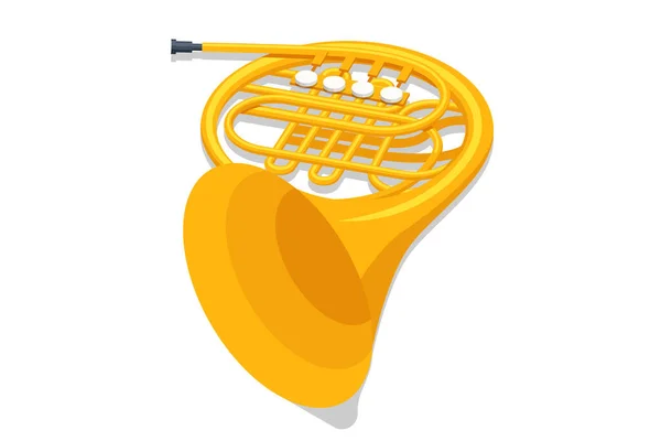 Χρυσό Γαλλικό Κέρατο Σκληρό Φως Απομονωμένο Λευκό Φόντο Μουσικό Όργανο — Διανυσματικό Αρχείο