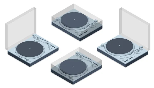 Isometrischer Plattenspieler Isoliert Auf Weißem Hintergrund Plattenspieler Mit Schallplatte — Stockvektor