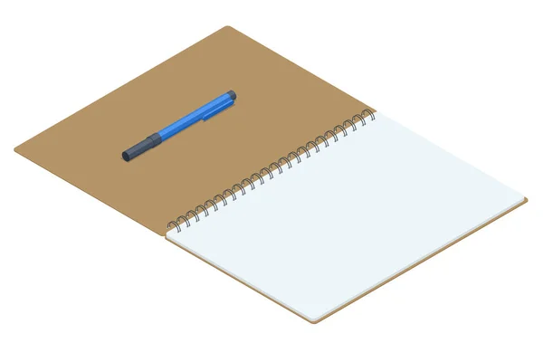 Ισομετρικό Σημειωματάριο Και Πένα Που Απομονώνονται Λευκό Φόντο — Διανυσματικό Αρχείο