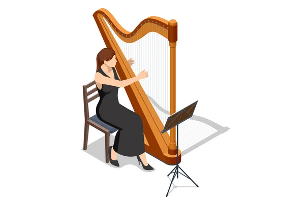 Arpa Isométrica Instrumento Musical Cuerda Para Espectáculos Festivos Conciertos Festivales — Vector de stock