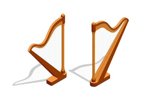 Isometrische Harp Een Snaarinstrument Voor Feestelijke Concert Festivalvoorstellingen — Stockvector