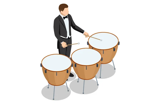 Timpani Marrom Isométrico Isolado Sobre Fundo Branco Instrumento Musical Percussão — Vetor de Stock