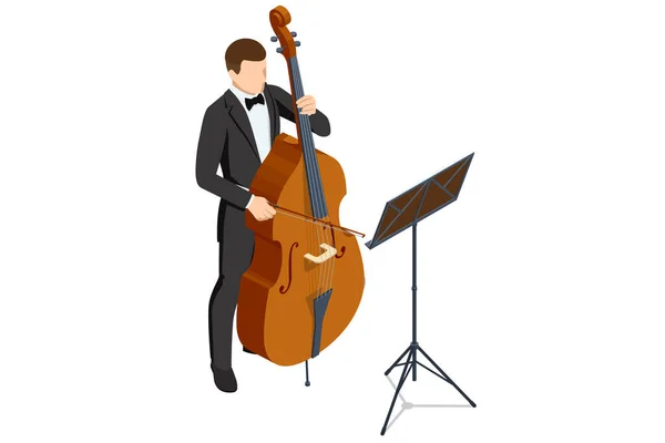 Isometrischer Musiker Mit Bogen Der Kontrabass Spielt Musikinstrument Kontrabass Orchestermusik — Stockvektor