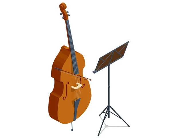 Isometrischer Kontrabass Mit Bogen Musikinstrument Kontrabass Orchestermusik — Stockvektor