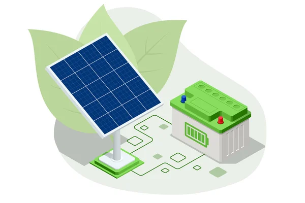 Isometric Solar Power Station Battery — Stock Vector