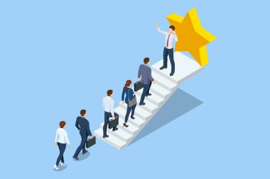 Isometric hedef ve hedef başarı konsepti. İş hayatında, başarıda veya iş hayatında başarıya ulaşma umudu. Kariyer büyümesi, iş başarısı, kâr.