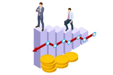 Isometric hedef ve hedef başarı konsepti. İş hayatında, başarıda veya iş hayatında başarıya ulaşma umudu. Kariyer büyümesi, iş başarısı, kâr.