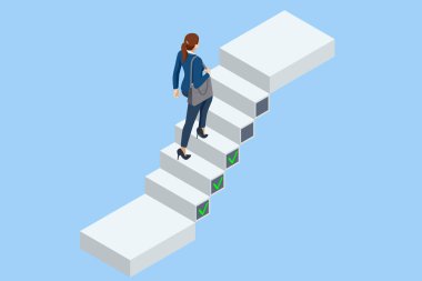 Isometric hedef ve hedef başarı konsepti. İş hayatında, başarıda veya iş hayatında başarıya ulaşma umudu. Kariyer büyümesi, iş başarısı, kâr.