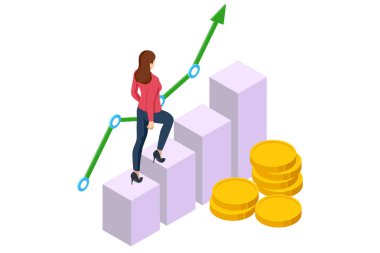 Isometric hedef ve hedef başarı konsepti. İş hayatında, başarıda veya iş hayatında başarıya ulaşma umudu. Kariyer büyümesi, iş başarısı, kâr.