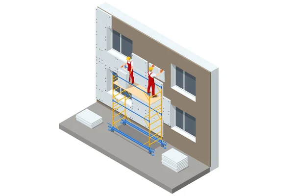 Izolacja Izometryczna Ścian Zewnętrznych Prace Izolacyjne Elewacji Budynku Warstwy Fasady — Wektor stockowy